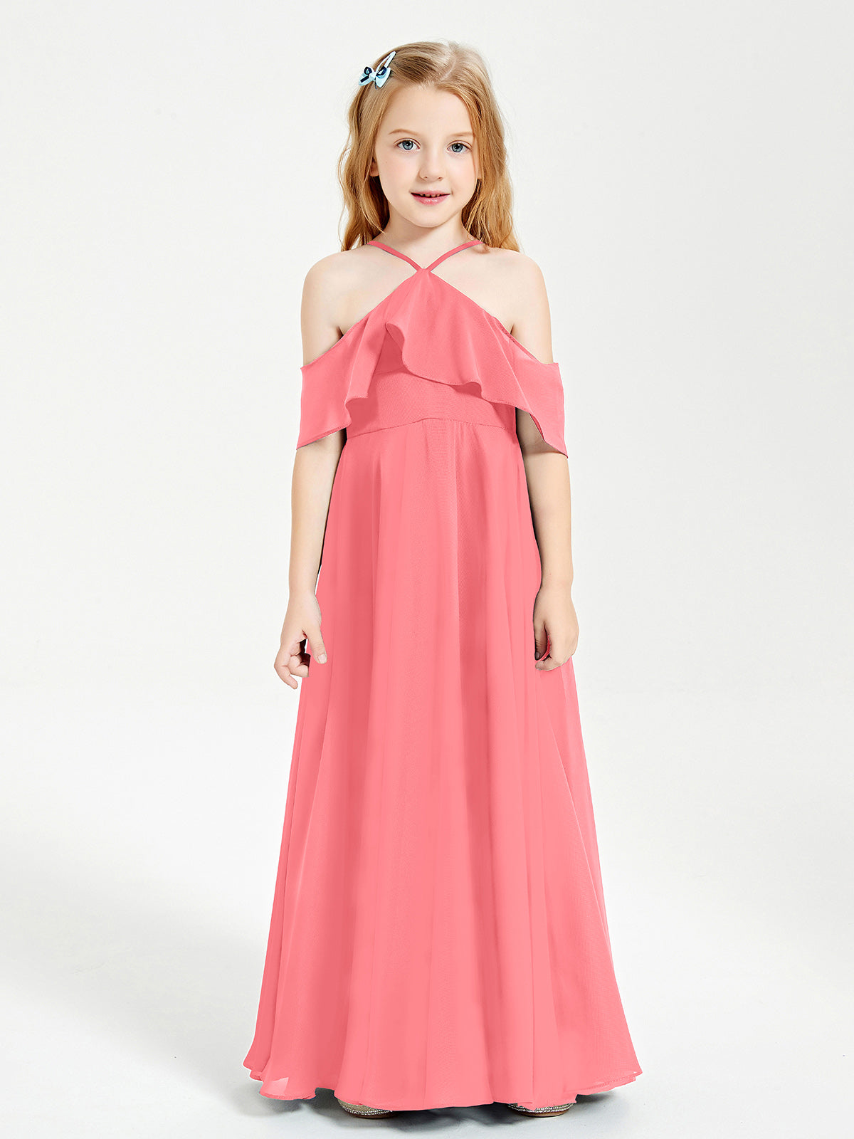 Off-the-Shoulder Long Dresses for Junior Bridesmaids Watermelon